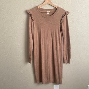 JCREW camel tan sweater dress with flutter sleeves